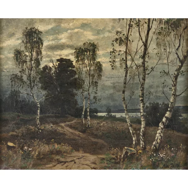 Adolf Stäbli — Seeuferlandschaft mit Birkenhain.