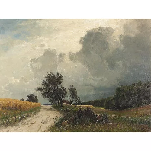 Adolf Stäbli — Sommerliche Landschaft mit aufziehendem Gewitter.