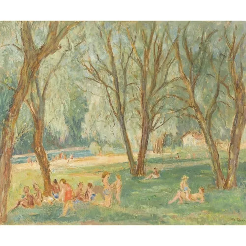Adolf Tièche — Badende im Eichholz an der Aare.