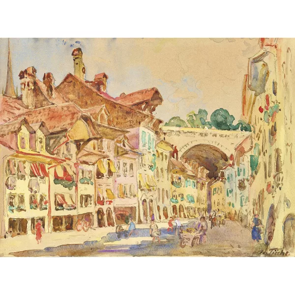 Adolf Tièche — Berner Mattequartier mit Nydeggbrücke.