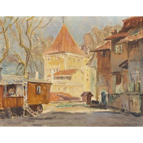 Adolf Tièche — "Wohnwagen mit Felsenburg".