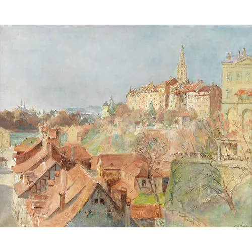 Adolf Tièche — Ansicht der Stadt Bern von der Nydeggbrücke aus.