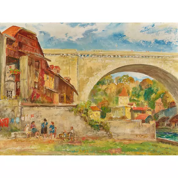 Die Nydeggbrücke in Bern mit dem Untertorturm (Felsenburg)