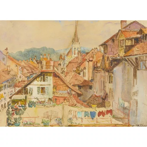 Adolf Tièche — "An der Brunngasse in Bern".