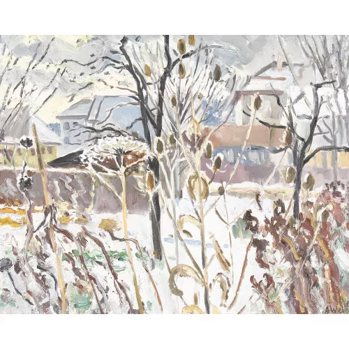 Adolf Weber — Winterliche Landschaftspartie mit Trockenblumen.