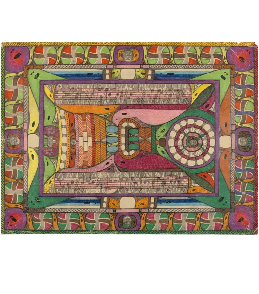 Adolf Wölfli — Erklärung hiesiges Bild: Durch allerlei Zierathen verdeckt, zeigt einen ganz kleinen Theil, der respektablen Felsen-Wand-Festung Namuhr an der Südseite des belgischen Z.