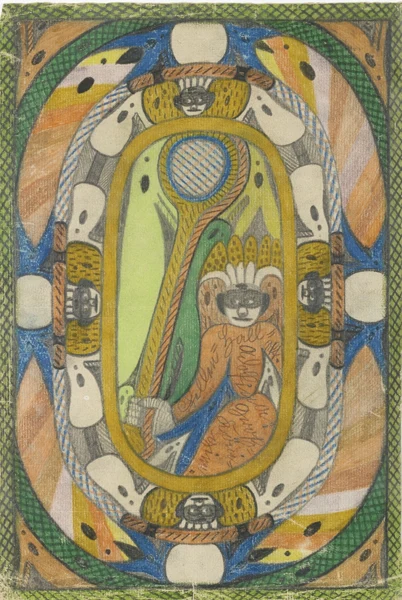 Adolf Wölfli — Sitzende Figur mit Krone und Maske im Oval