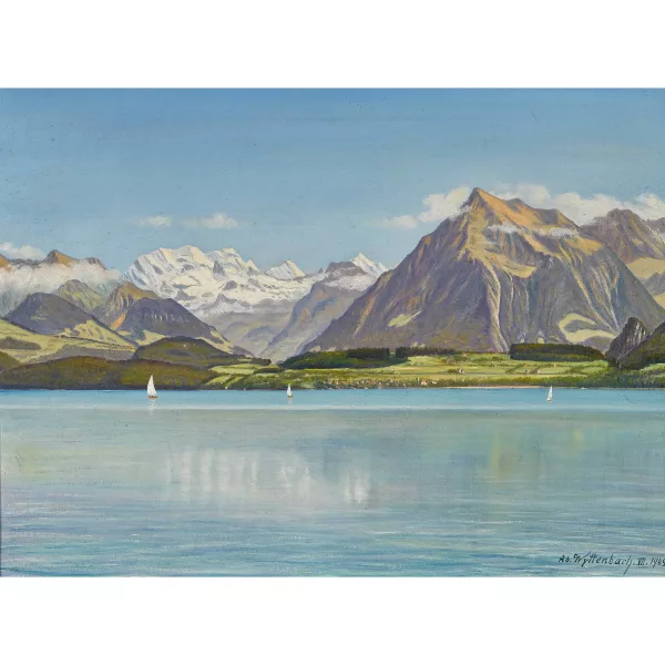 Adolf Wyttenbach — "Ausblick vom Schadaupark Thun mit Niesen und Blümlisalp".