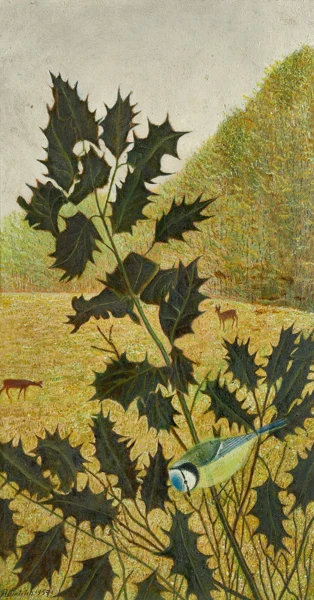 Adolf Dietrich — Stechpalme mit Blaumeise, 1957