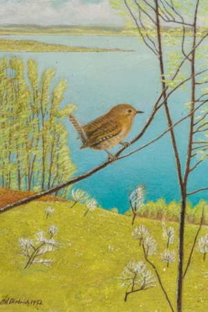 Zaunkönig vor Seelandschaft, 1952
