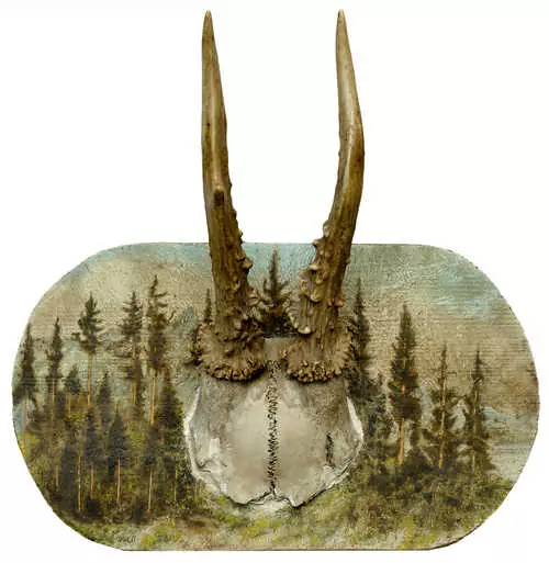 ADOLF DIETRICH — Small forest landscape (support panel for a pair of deer antlers). 1928. — Koller Auktionen