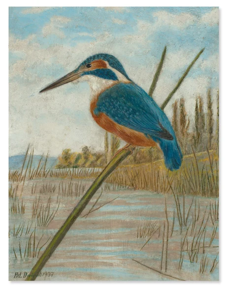 Adolf Dietrich — Eisvogel am Seeufer auf einem Ast, 1937