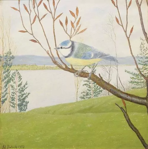 ADOLF DIETRICH — Blaumeise vor Seelandschaft. — Koller Auktionen