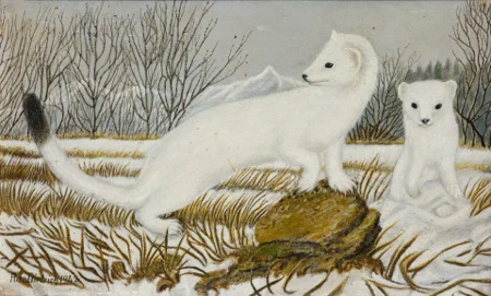 Zwei Wiesel in Winterlandschaft, 1942