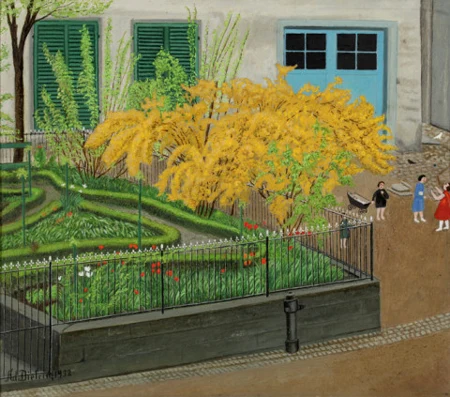 Gartenecke mit Forsythie, 1932
