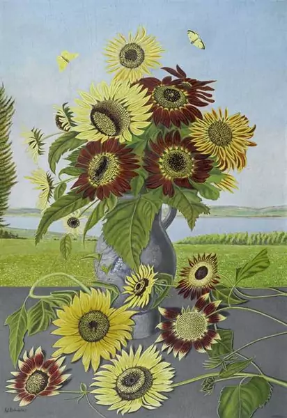 ADOLF DIETRICH — Sonnenblumenstrauss mit Zitronenfalter. 1943. — Koller Auktionen
