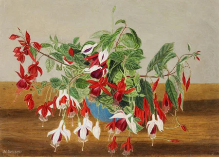 Fuchsiastrauss in blauer Vase, 1938
