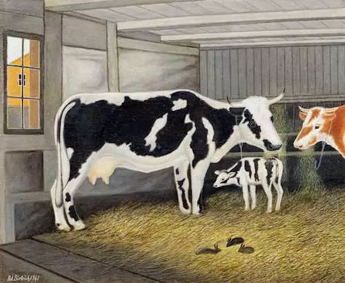 ADOLF DIETRICH — Cows and hares in the straw. 1941. — Koller Auktionen