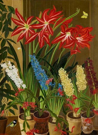 Amaryllis und Hyazinthen mit Kohlmeise, 1940