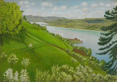 Untersee mit Steckborn, Frühlingslandschaft. 1944.