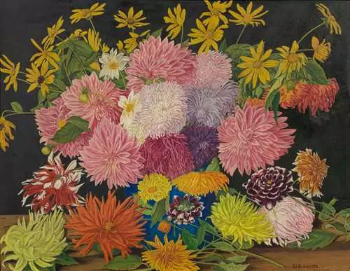 ADOLF DIETRICH — Herbstblumenstrauss in blauer Vase. 1932. — Koller Auktionen