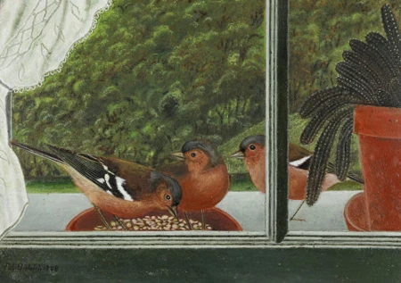 Drei Buchfinken auf dem Fensterbrett, 1948