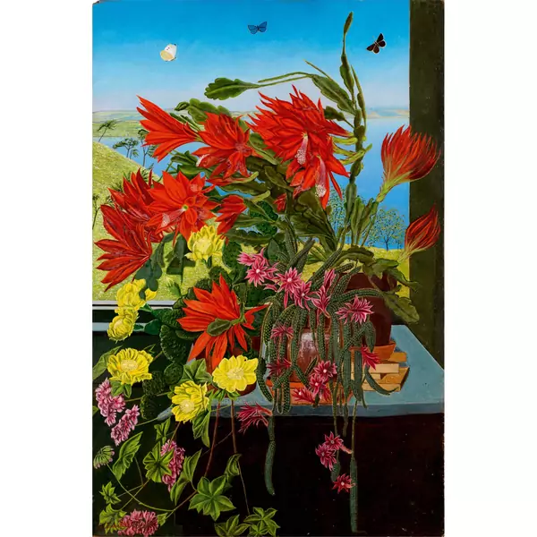 Adolf Dietrich — Stillleben mit Kakteen vor See — Galerie Kornfeld