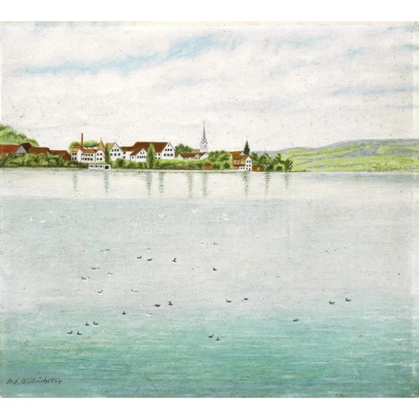 Adolf Dietrich — BERLINGEN VOM SEE AUS, 1954 BERLINGEN SEEN FROM THE LAKE, 1954