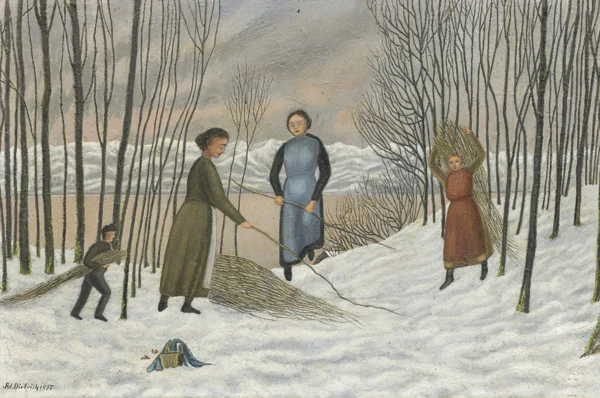 Adolf Dietrich — Frauen und Kinder, Holz sammelnd im Schnee, 1937