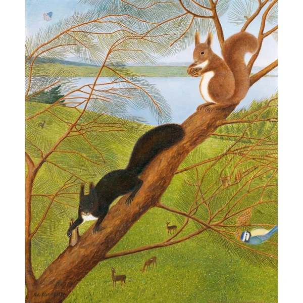 Adolf Dietrich — ZWEI EICHHÖRNCHEN MIT VIER REHEN, 1950 TWO SQUIRRELS WITH FOUR DEER, 1950