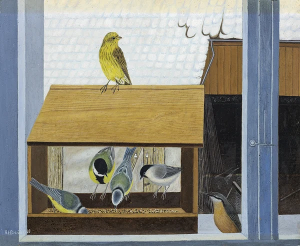 Adolf Dietrich — Futterhäuschen mit Vögeln, 1940