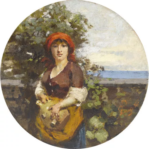 Adolfo Feragutti Visconti — Bäuerin mit Krug am Strand.