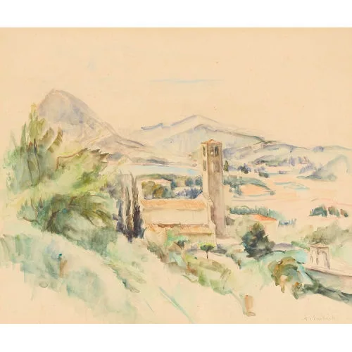 Adolphe Milich — Südtessiner Landschaft mit Kirche.
