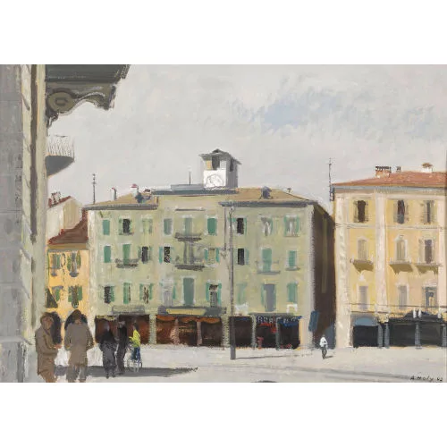 Adrien Holy — Partie auf der Piazza Grande in Locarno mit Figurenstaffage.