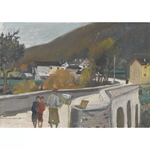 Adrien Holy — Maler mit Kindern bei einer Brücke.