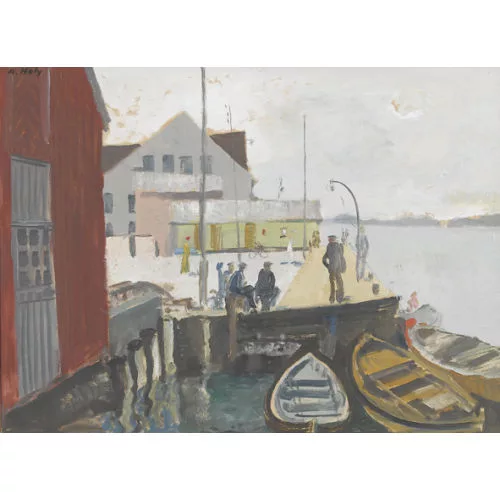 Adrien Holy — Hafenpartie in Norwegen mit Figurenstaffage.