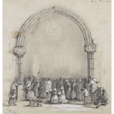 Messebesucher vor gotischem Portal