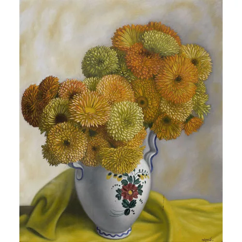 Aimé Barraud — Stillleben mit Chrysanthemen in grosser Henkelvase.