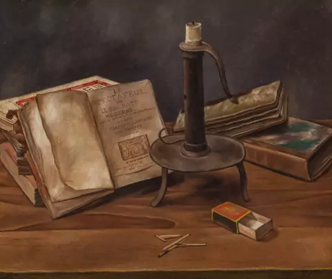 Bougeoir et livres, um 1930