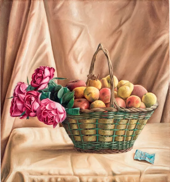 Aimé Barraud — Panier avec pommes et roses,