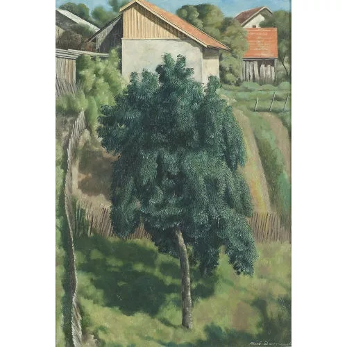 Aimé Barraud — Gartenpartie mit grossem Baum.