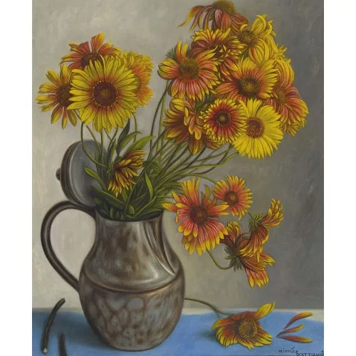 Aimé Barraud — Stillleben mit Rudbeckien in Kupferkanne.