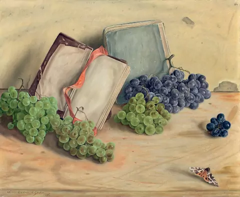 Nature morte aux raisins et livres