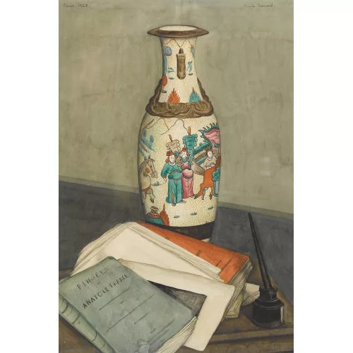 Aimé Barraud — Stillleben mit Büchern und asiatischer Vase.