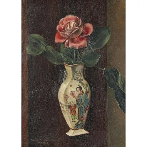 Aimé Barraud — Stillleben mit Rose in chinesischer Vase.