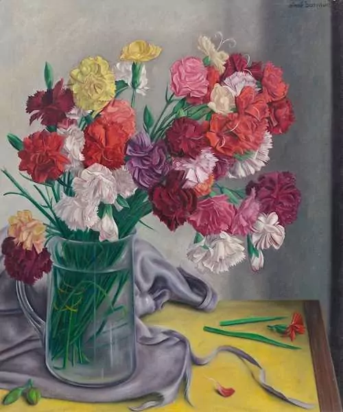 AIMÉ BARRAUD — Nature morte aux oeillets dans un vase en verre. — Koller Auktionen