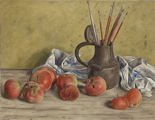 Aimé Barraud — Nature morte aux pommes, aux pinceaux et au pichet