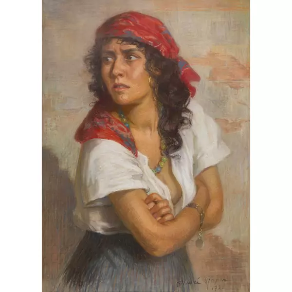 Portrait d'une femme au foulard rouge