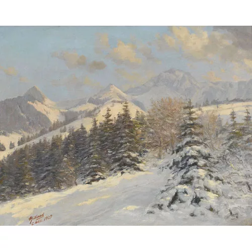 Aimé Vincent Gilliand — Dent de Jaman und Rocher de Naye im Schnee.