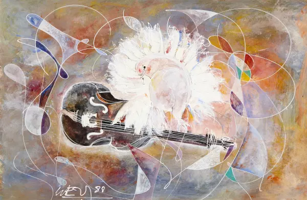 Violine mit weisser Taube